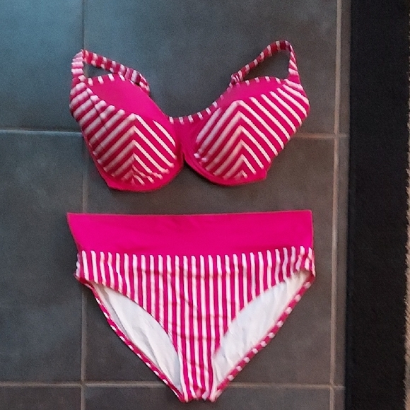Curvey Kate Other - Pink Striped Bikini Set